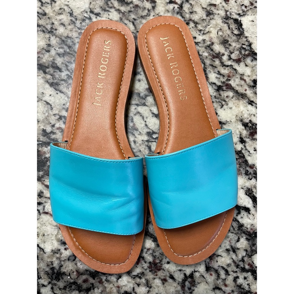 Jack Rogers Turquoise Blue Leather Slides Sandals